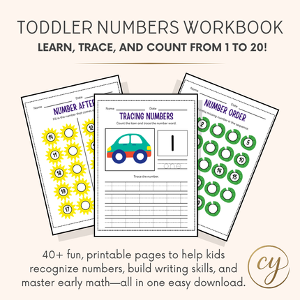 Toddler & Preschool Numbers Workbook – 40+ Page Printable PDF for Ages 3–5