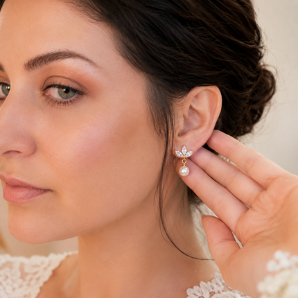 Marquise CZ Pearl Drop Bridal Earrings
