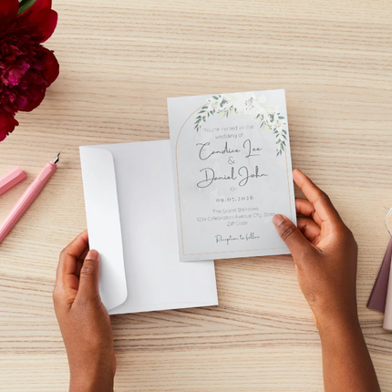 White Lily Wedding Invitation & Details Card Set – Editable Canva Template – Instant Download