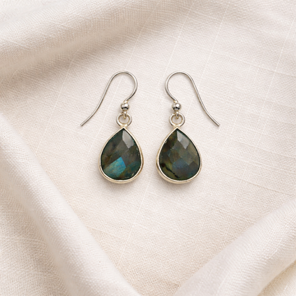 Dainty Labradorite Drop Earrings – Sterling Silver
