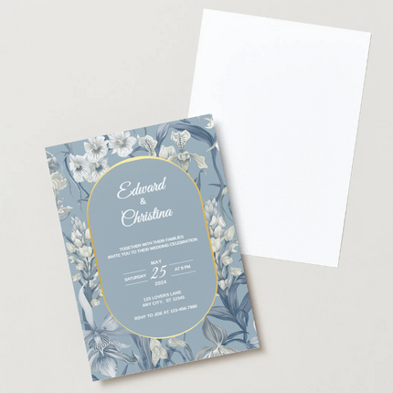 Elegant Blue Iris Wedding Invitation – Canva Editable Template