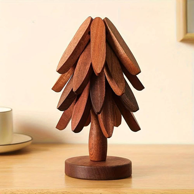 Solid Wood Heat-Resistant Table Mats – Tree-Shaped Coasters Set