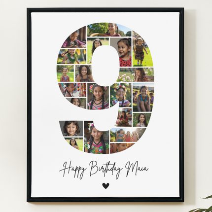 9th Birthday Milestone Photo Collage Template – Customizable Canva Design