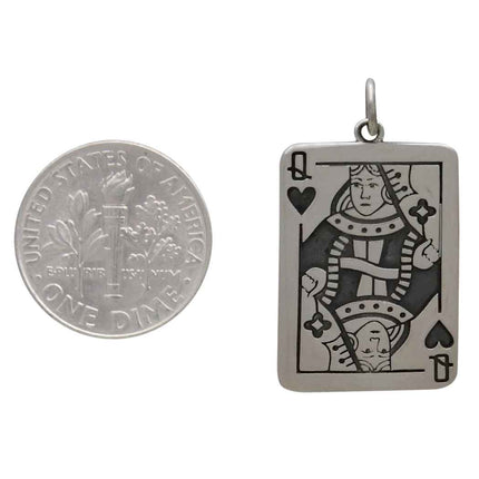 Queen of Hearts Sterling Silver Necklace – Playing Card Pendant on 18" Chain