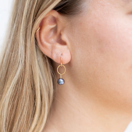 Peacock Freshwater Pearl Circle Earrings | Sterling Silver or Gold Filled
