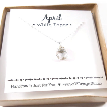 White Topaz - April Birthstone - Sterling Silver Necklace