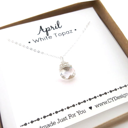 White Topaz - April Birthstone - Sterling Silver Necklace