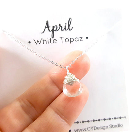 White Topaz - April Birthstone - Sterling Silver Necklace