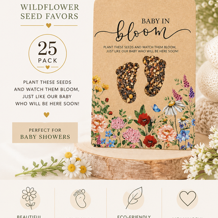 Baby in Bloom Seed Favors 25 Pack, Wildflower Plantable Baby Shower Gifts