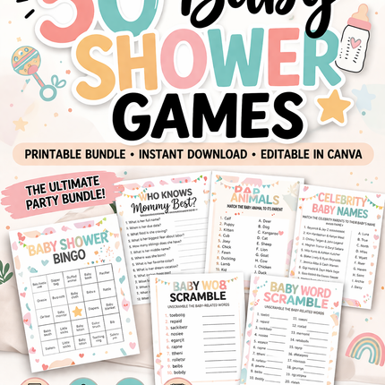 50 Baby Shower Games Printable Bundle