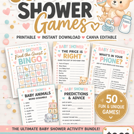 50 Baby Shower Games Printable Bundle