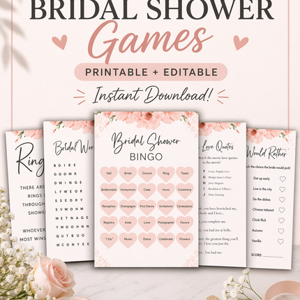 24 Printable & Editable Bridal Shower Games Bundle