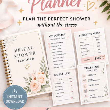 Bridal Shower Planner Printable - Editable Canva Template