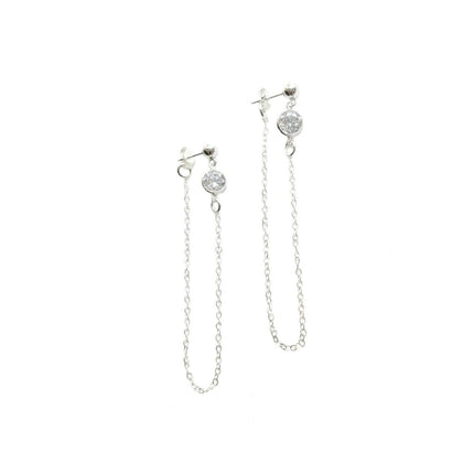 Sterling Silver CZ Diamond Chain Loop Earrings – Modern Linked Drop Earrings