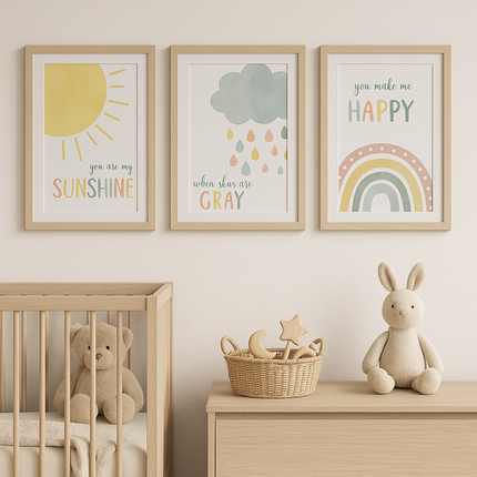 You Are My Sunshine Watercolor Nursery Wall Art Set – 3 Printable A4 Print