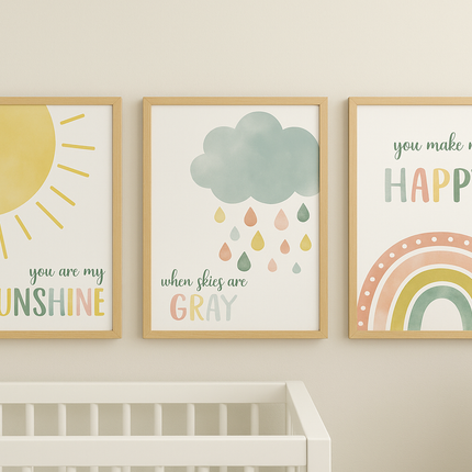 You Are My Sunshine Watercolor Nursery Wall Art Set – 3 Printable A4 Print
