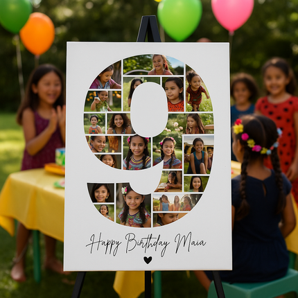 9th Birthday Milestone Photo Collage Template – Customizable Canva Design