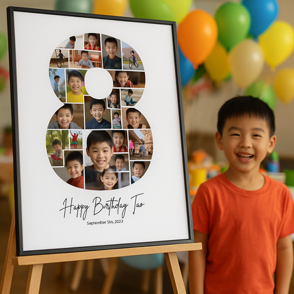 8th Birthday Photo Collage Canva Template – Editable Milestone Poster