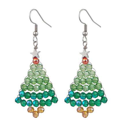 Christmas Tree Beaded Earrings – Handmade Holiday Jewelry with Star & Stainless Steel Hooks