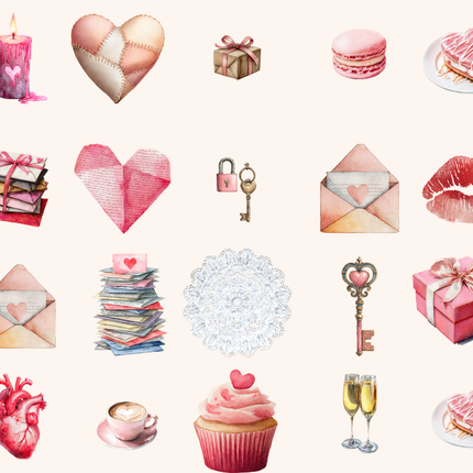 Modern Love Valentine’s Clip Art Bundle – 69 Watercolor PNGs