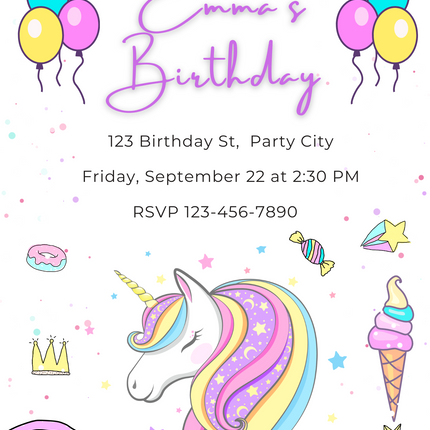 Unicorn Birthday Invitation Template – Pastel Girls Party | Editable in Canva