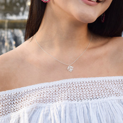 Lotus Flower Charm Necklace - Sterling Silver Jewelry