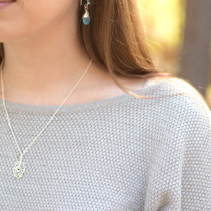 Peacock Feather Charm Necklace - Dainty Sterling Silver Jewelry