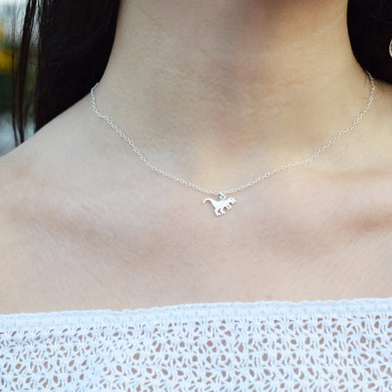 Tyrannosaurus Rex Dinosaur Charm Necklace - Sterling Silver Jewelry
