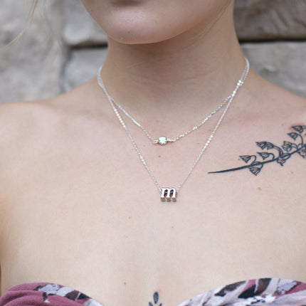 Silver Slide Initial Necklace - Initial Necklace for Her - Alphabet Letter Charm Necklace