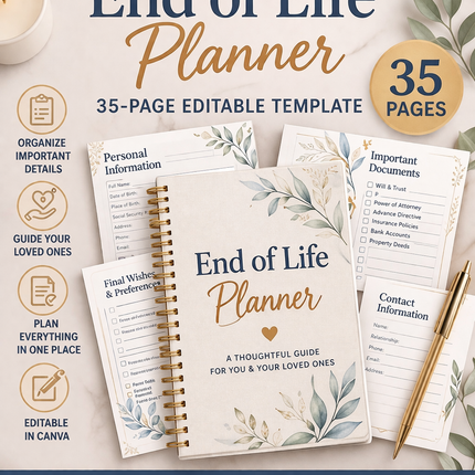 End-of-Life Planner | 35-Page Editable Canva Template