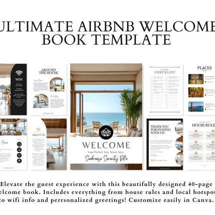 Editable Airbnb Welcome Booklet Template – 40 Pages of Customizable Guest Essentials
