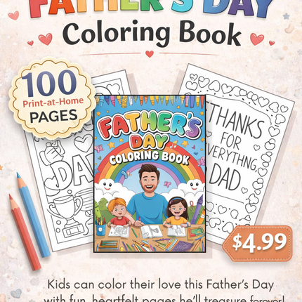 Father’s Day Coloring Book for Kids – 100 Printable Pages to Gift Dad