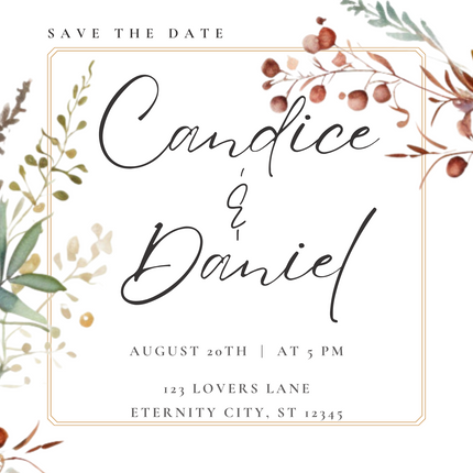 Minimalist Floral Wedding Invitation Template – Square 5.5” x 5.5” Canva Design