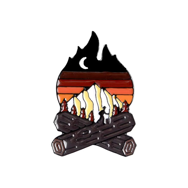 Campfire Under the Night Sky Enamel Pin – Cozy Outdoor Adventure Pin
