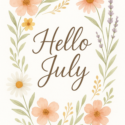 Hello July – Free Watercolor Floral Wall Art Printable