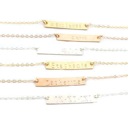 Personalized Hand Stamped Bar Necklace