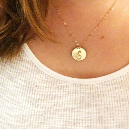 Hammered Gold Filled Disc Personalized Initial Necklace