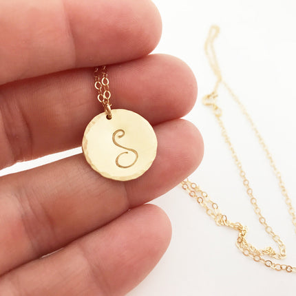 Hammered Gold Filled Disc Personalized Initial Necklace