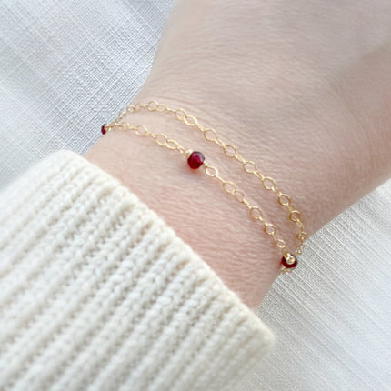 Garnet Gemstone Layered Chain Bracelet