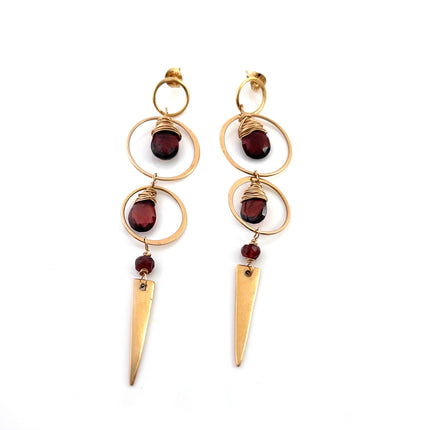 Garnet and 14k Rose Gold Filled Spike Earrings – Wire Wrapped Statement Earrings