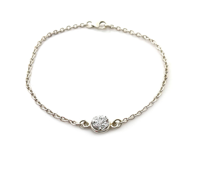 Sterling Silver Druzy Bracelet – Minimalist Sparkle, 7.25 Inch