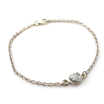 Sterling Silver Druzy Bracelet – Minimalist Sparkle, 7.25 Inch