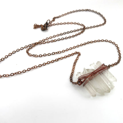 Raw Quartz Dagger Necklace | Copper Wire Wrapped | 24-Inch Chain | OOAK