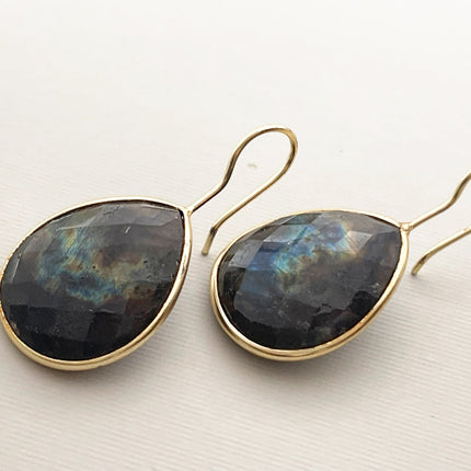 One of a Kind Labradorite Teardrop Earrings – Vermeil over Sterling