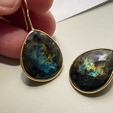 One of a Kind Labradorite Teardrop Earrings – Vermeil over Sterling