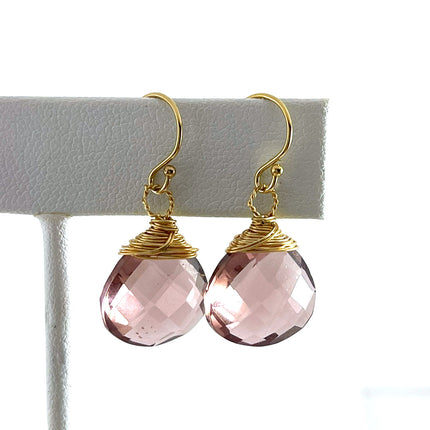 One of a Kind Morganite Earrings – Gold Filled Wire Wrapped Gemstones – Handmade in Raleigh, NC