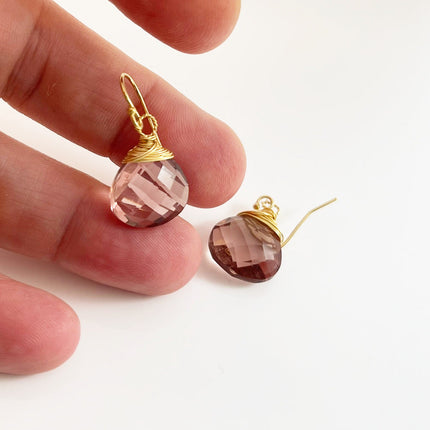 One of a Kind Morganite Earrings – Gold Filled Wire Wrapped Gemstones – Handmade in Raleigh, NC