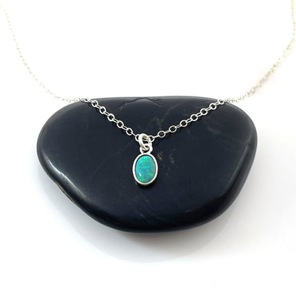 Tiny Opal Necklace – Dainty 16" Sterling Silver Chain with Oval Charm