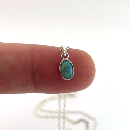Tiny Opal Necklace – Dainty 16" Sterling Silver Chain with Oval Charm