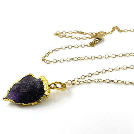 Amethyst Arrowhead Necklace – Gold Edged Crystal on 20" Gold Filled Chain